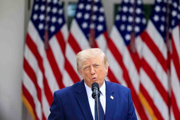 US President Donald J. Trump delivers remarks on Trump Accounts at a Rose Garden Club luncheon at the White House in Washington, DC, USA, 06 July 2026. Trump Accounts grant eligible US children born between 2026 and 2028 $1000.00 to fund starter IRAs. Copyright: xShawnxThewx xPoolxviaxCNPx MediaPunchx
