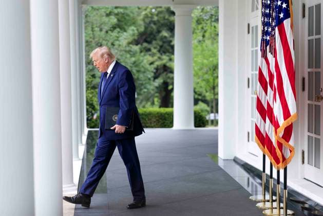 US President Donald J. Trump walks from the Oval Office to deliver remarks on Trump Accounts at a Rose Garden Club luncheon at the White House in Washington, DC, USA, 06 July 2026. Trump Accounts grant eligible US children born between 2026 and 2028 $1000.00 to fund starter IRAs. Copyright: xShawnxThewx xPoolxviaxCNPx MediaPunchx