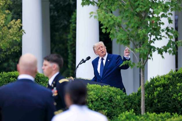 US President Donald J. Trump delivers remarks on Trump Accounts at a Rose Garden Club luncheon at the White House in Washington, DC, USA, 06 July 2026. Trump Accounts grant eligible US children born between 2026 and 2028 $1000.00 to fund starter IRAs. Copyright: xShawnxThewx xPoolxviaxCNPx MediaPunchx