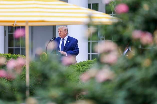 US President Donald J. Trump delivers remarks on Trump Accounts at a Rose Garden Club luncheon at the White House in Washington, DC, USA, 06 July 2026. Trump Accounts grant eligible US children born between 2026 and 2028 $1000.00 to fund starter IRAs. Copyright: xShawnxThewx xPoolxviaxCNPx MediaPunchx
