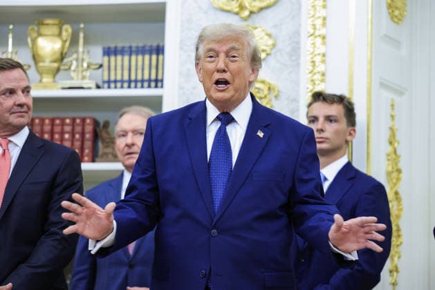 US President Donald J. Trump speaks on the first day of trading for Trump Accounts in the Oval Office of the White House in Washington, DC, USA, 06 July 2026. Trump Accounts grant eligible US children born between 2026 and 2028 $1000.00 to fund ‘starter’ IRAs. Copyright: xShawnxThewx xPoolxviaxCNPx MediaPunchx
