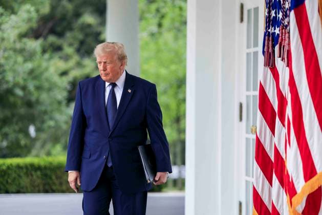 US President Donald J. Trump walks from the Oval Office to deliver remarks on Trump Accounts at a Rose Garden Club luncheon at the White House in Washington, DC, USA, 06 July 2026. Trump Accounts grant eligible US children born between 2026 and 2028 $1000.00 to fund starter IRAs. Copyright: xShawnxThewx xPoolxviaxCNPx MediaPunchx