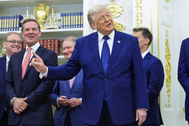US President Donald J. Trump speaks on the first day of trading for Trump Accounts in the Oval Office of the White House in Washington, DC, USA, 06 July 2026. Trump Accounts grant eligible US children born between 2026 and 2028 $1000.00 to fund ‘starter’ IRAs. Copyright: xShawnxThewx xPoolxviaxCNPx MediaPunchx