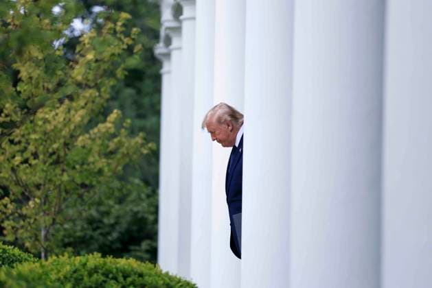 US President Donald J. Trump pauses as he walks from the Oval Office to deliver remarks on Trump Accounts at a Rose Garden Club luncheon at the White House in Washington, DC, USA, 06 July 2026. Trump Accounts grant eligible US children born between 2026 and 2028 $1000.00 to fund starter IRAs. Copyright: xShawnxThewx xPoolxviaxCNPx MediaPunchx