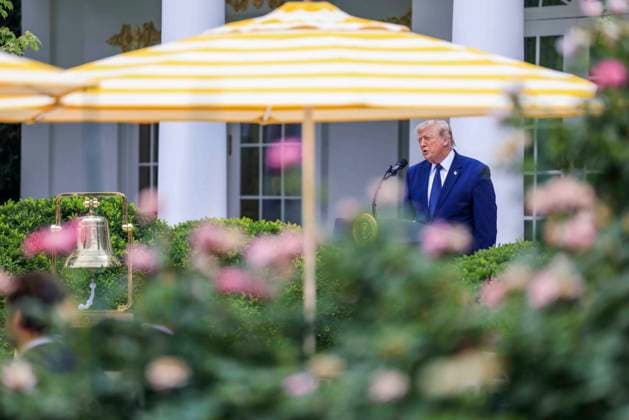 US President Donald J. Trump delivers remarks on Trump Accounts at a Rose Garden Club luncheon at the White House in Washington, DC, USA, 06 July 2026. Trump Accounts grant eligible US children born between 2026 and 2028 $1000.00 to fund starter IRAs. Copyright: xShawnxThewx xPoolxviaxCNPx MediaPunchx