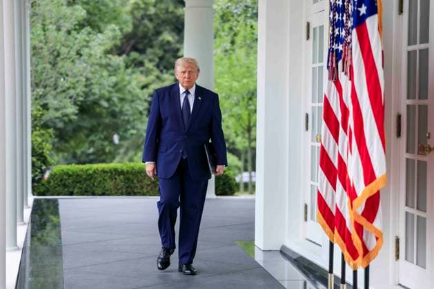 US President Donald J. Trump walks from the Oval Office to deliver remarks on Trump Accounts at a Rose Garden Club luncheon at the White House in Washington, DC, USA, 06 July 2026. Trump Accounts grant eligible US children born between 2026 and 2028 $1000.00 to fund starter IRAs. Copyright: xShawnxThewx xPoolxviaxCNPx MediaPunchx