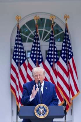 US President Donald J. Trump delivers remarks on Trump Accounts at a Rose Garden Club luncheon at the White House in Washington, DC, USA, 06 July 2026. Trump Accounts grant eligible US children born between 2026 and 2028 $1000.00 to fund starter IRAs. Copyright: xShawnxThewx xPoolxviaxCNPx MediaPunchx