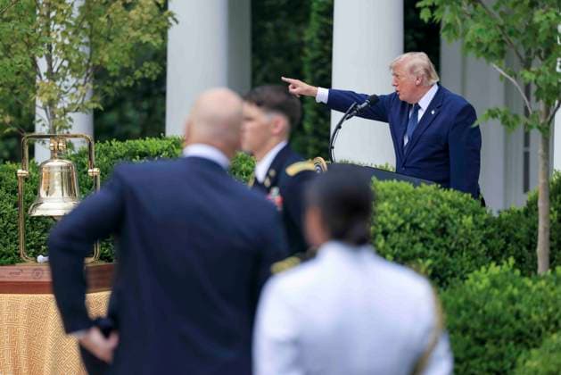 US President Donald J. Trump delivers remarks on Trump Accounts at a Rose Garden Club luncheon at the White House in Washington, DC, USA, 06 July 2026. Trump Accounts grant eligible US children born between 2026 and 2028 $1000.00 to fund starter IRAs. Copyright: xShawnxThewx xPoolxviaxCNPx MediaPunchx
