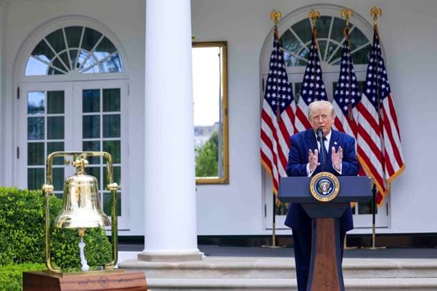 US President Donald J. Trump delivers remarks on Trump Accounts at a Rose Garden Club luncheon at the White House in Washington, DC, USA, 06 July 2026. Trump Accounts grant eligible US children born between 2026 and 2028 $1000.00 to fund starter IRAs. Copyright: xShawnxThewx xPoolxviaxCNPx MediaPunchx