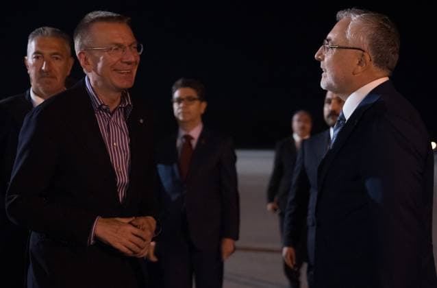 Ahead of 36th NATO Summit in Ankara ANKARA, TURKIYE - JULY 7: Latvian President Edgars Rinkevics (L) is welcomed by Turkish Minister of Labor and Social Security Vedat Isikhan (R) upon his arrival at Esenboga Airport ahead of the 36th NATO Heads of State and Government Summit in Ankara, Turkiye, on July 7, 2026. Ahmet Serdar Eser Anadolu Ankara Turkey. Editorial use only. Please get in touch for any other usage.  Copyright: x2026xAnadoluxAhmetxSerdarxEserx