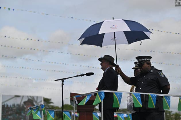 ANTHONY ALBANESE PACIFIC ISLANDS VISIT, Australia™s Prime Minister Anthony Albanese speaks during Independence Day celebrations at National Stadium in Honiara, Solomon Islands, Tuesday, July 7, 2026. ( NO ARCHIVING HONIARA SOLOMON ISLANDS  Copyright: xMICKxTSIKASx 20260707168228995608