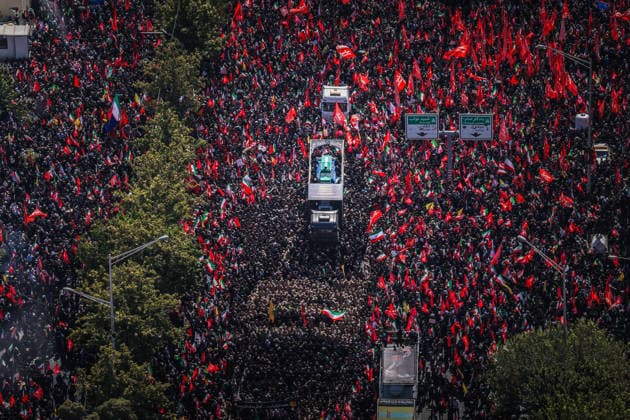 July 6, 2026, Tehran, Iran: Crowds of mourners surround the convoy carrying the coffins of Iran s slain supreme leader Ali Khamenei and members of his family during a funeral procession in Tehran. Iran is holding a multi-day state funeral from 04 to 09 July 2026 for the leader, who was killed in a joint U.S. and Israeli airstrike on 28 February 2026. Vast crowds gathered for the funeral procession of Iran s slain supreme leader Ali Khamenei in Tehran on July 6, with authorities estimating millions were on the streets in numbers that could rival those of his predecessor s farewell nearly four decades ago. Tehran Iran - ZUMAi98_ 20260706_zih_i98_013 Copyright: xIranianxSupremexLeader SxOfficex