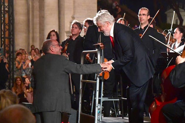 IPA86455798 - Rome, Piazza del Campidoglio: Nicola Piovani’s Tribute Concert to Ennio Morricone. Pictured: Giuseppe Tornatore and Nicola Piovani  Copyright: xVincenzoxLandix xVincenzoxLandix 86455798