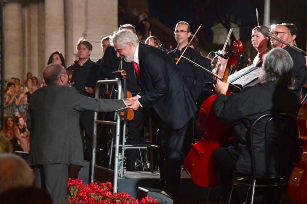 IPA86455799 - Rome, Piazza del Campidoglio: Nicola Piovani’s Tribute Concert to Ennio Morricone. Pictured: Giuseppe Tornatore and Nicola Piovani  Copyright: xVincenzoxLandix xVincenzoxLandix 86455799