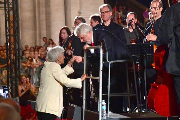 IPA86455812 - Rome, Piazza del Campidoglio: Nicola Piovani’s Tribute Concert to Ennio Morricone. Pictured: Maria Travia and Nicola Piovani  Copyright: xVincenzoxLandix xVincenzoxLandix 86455812