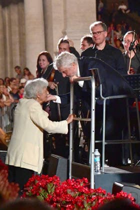 IPA86455815 - Rome, Piazza del Campidoglio: Nicola Piovani’s Tribute Concert to Ennio Morricone. Pictured: Maria Travia and Nicola Piovani  Copyright: xVincenzoxLandix xVincenzoxLandix 86455815