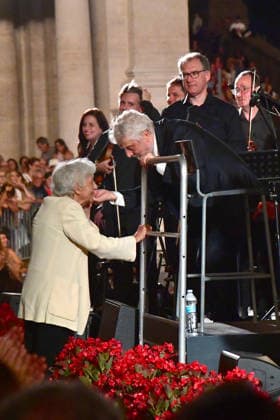 IPA86455820 - Rome, Piazza del Campidoglio: Nicola Piovani’s Tribute Concert to Ennio Morricone. Pictured: Maria Travia and Nicola Piovani  Copyright: xVincenzoxLandix xVincenzoxLandix 86455820