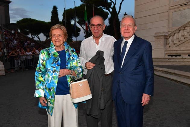 IPA86455681 - Rome, Piazza del Campidoglio: Nicola Piovani’s Tribute Concert to Ennio Morricone. Pictured: Giuseppe Tornatore, Gianni and Maddalena Letta  Copyright: xVincenzoxLandix xVincenzoxLandix 86455681
