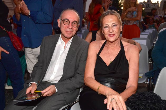 IPA86455692 - Rome, Piazza del Campidoglio: Nicola Piovani’s Tribute Concert to Ennio Morricone. Pictured: Giuseppe Tornatore and Roberta Pacetti  Copyright: xVincenzoxLandix xVincenzoxLandix 86455692
