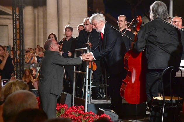 IPA86455802 - Rome, Piazza del Campidoglio: Nicola Piovani’s Tribute Concert to Ennio Morricone. Pictured: Giuseppe Tornatore and Nicola Piovani  Copyright: xVincenzoxLandix xVincenzoxLandix 86455802