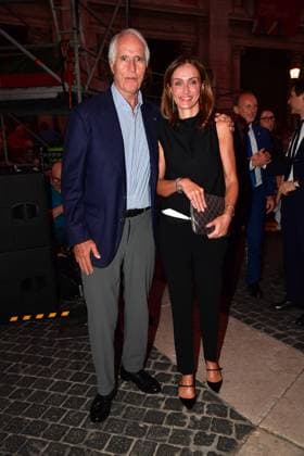 IPA86455758 - Rome, Piazza del Campidoglio: Nicola Piovani’s Tribute Concert to Ennio Morricone. Pictured: Giovanni Malago and Elena Vaccarella  Copyright: xVincenzoxLandix xVincenzoxLandix 86455758