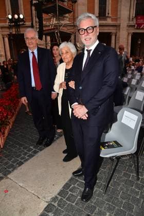 IPA86455671 - Rome, Piazza del Campidoglio: Nicola Piovani’s Tribute Concert to Ennio Morricone. Pictured: Walter Veltroni, Maria Travia, Federico Mollicone  Copyright: xVincenzoxLandix xVincenzoxLandix 86455671