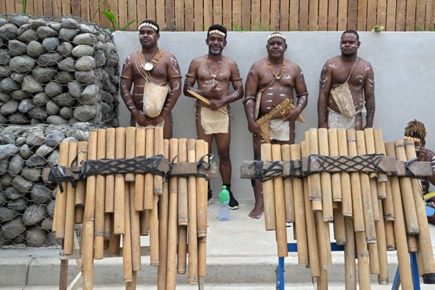 ANTHONY ALBANESE PACIFIC ISLANDS VISIT, Traditional performers wait for Prime Minister Anthony Albanese at the newly built Naha Birthing and Urban Health Centre in Honiara, Solomon Islands, Tuesday, July 7, 2026. ( NO ARCHIVING HONIARA SOLOMON ISLANDS  Copyright: xMICKxTSIKASx 20260707115917648258