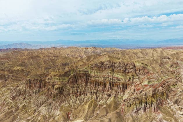 ZHANGYE, CHINA - JULY 06: Aerial view of Alien Valley Geopark on July 6, 2026 in Sunan Yugur Autonomous County, Zhangye City, Gansu Province of China. The scenic area features natural landscapes that resemble the surface of an alien planet.  Copyright: xChinaxNewsxServicex 111652657273