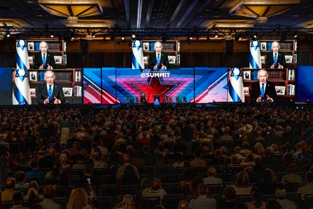 July 6, 2026, National Harbor, Maryland, USA: Prime Minister of Israel BENJAMIN NETANYAHU speaking, via a live video connection, to the 2026 Christians United for Israel (CUFI) Washington Summit at the Gaylord National Resort & Convention Center in National Harbor, Maryland. National Harbor USA  - ZUMAb161 20260706_aap_b161_019 Copyright: xMichaelxBrochsteinx