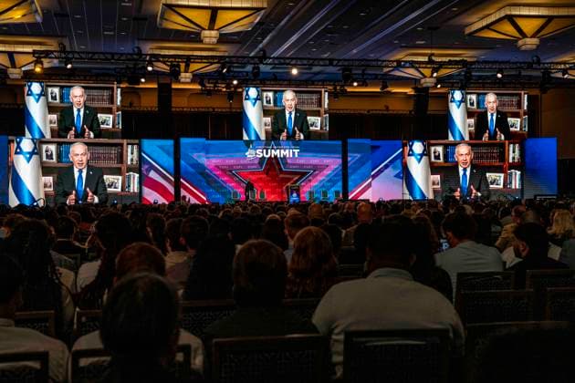 July 6, 2026, National Harbor, Maryland, USA: Prime Minister of Israel BENJAMIN NETANYAHU speaking, via a live video connection, to the 2026 Christians United for Israel (CUFI) Washington Summit at the Gaylord National Resort & Convention Center in National Harbor, Maryland. National Harbor USA  - ZUMAb161 20260706_aap_b161_022 Copyright: xMichaelxBrochsteinx