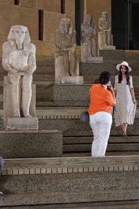 People walk past a statue of King Ramses II at the entrance of the Grand Egyptian Museum (GEM), in Giza, Egypt Cairo, Egypt July 6, 2026: The colossal statue of King Ramesses II dominates the Grand Hall of the Grand Egyptian Museum (GEM), welcoming visitors at the museum s main entrance. Standing approximately 11 meters tall and weighing around 83 tons, the red granite masterpiece dates back more than 3,200 years to Egypt s 19th Dynasty. Originally discovered in the ancient city of Memphis, the statue symbolizes the power and legacy of one of ancient Egypt s greatest pharaohs. Today, it serves as one of the Grand Egyptian Museum s most iconic landmarks, reflecting the grandeur of Egypt s rich archaeological Mahmoud Ghany Giza Egypt Copyright: x xMahmoudxAhmedxabdxelghanyx xJNAxPressx