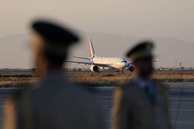 President Macron Arrives For A State Visit To Damascus The plane transporting France s President lands at the Damascus International Airport in Damascus on July 6, 2026. French President Emmanuel Macron arrived in Damascus on July 6, 2026 for the first visit by a Western European head of state since Syria s new authorities took power in 2024, an AFP journalist said. Macron, who will depart on July 7, 2026, will advocate for a free, pluralist Syria that respects each of its components and plays a role in moderating Middle East tensions, the French presidency told journalists ahead of his arrival. Photo by Ludovic Marin Pool ABACAPRESS.COM Damascus Syria  Copyright: xMarinxLudovic Pool ABACAx