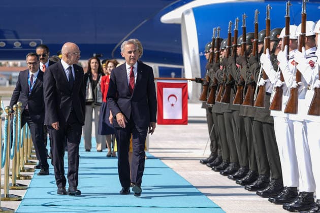 NATO Heads of State and Government Summit in Ankara ANKARA, TURKIYE - JULY 07: Canadian Prime Minister Mark Carney (R) is welcomed by Turkish Treasury and Finance Minister Mehmet Simsek (L) upon his arrival at Ankara Airport to attend the 36th NATO Heads of State and Government Summit in Ankara, Turkiye, on July 07, 2026. Osmancan Gurdogan Anadolu Ankara Turkey. Editorial use only. Please get in touch for any other usage.  Copyright: x2026xAnadoluxOsmancanxGurdoganx