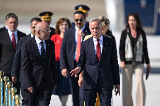 NATO Heads of State and Government Summit in Ankara ANKARA, TURKIYE - JULY 07: Canadian Prime Minister Mark Carney (R) is welcomed by Turkish Treasury and Finance Minister Mehmet Simsek (L) upon his arrival at Ankara Airport to attend the 36th NATO Heads of State and Government Summit in Ankara, Turkiye, on July 07, 2026. Muhammed Abdullah Kurtar Anadolu Ankara Turkey. Editorial use only. Please get in touch for any other usage.  Copyright: x2026xAnadoluxMuhammedxAbdullahxKurtarx