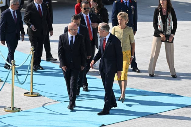 NATO Heads of State and Government Summit in Ankara ANKARA, TURKIYE - JULY 07: Canadian Prime Minister Mark Carney and his wife, Diana Fox Carney, arrive at Ankara Airport to attend the 36th NATO Heads of State and Government Summit in Ankara, Turkiye, on July 07, 2026. Abdullah Guclu Anadolu Ankara Turkey. Editorial use only. Please get in touch for any other usage.  Copyright: x2026xAnadoluxAbdullahxGuclux