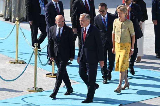 NATO Heads of State and Government Summit in Ankara ANKARA, TURKIYE - JULY 07: Canadian Prime Minister Mark Carney and his wife, Diana Fox Carney, arrive at Ankara Airport to attend the 36th NATO Heads of State and Government Summit in Ankara, Turkiye, on July 07, 2026. Abdullah Guclu Anadolu Ankara Turkey. Editorial use only. Please get in touch for any other usage.  Copyright: x2026xAnadoluxAbdullahxGuclux