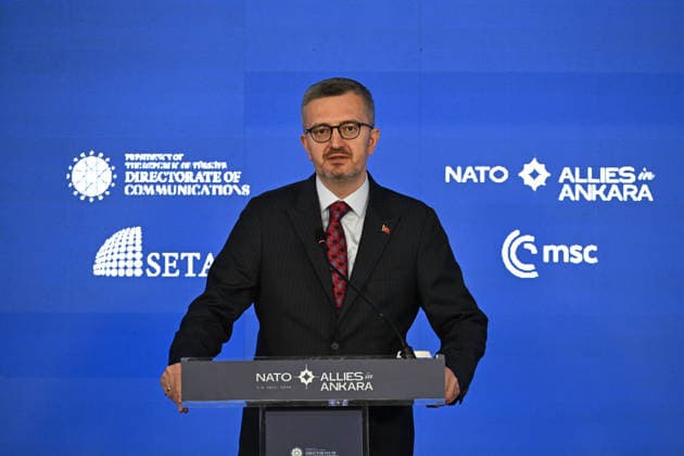 Ankara in Allies official event for 2026 NATO Summit ANKARA, TURKIYE - JULY 7: Head of Communications of the Presidency of the Republic of Turkiye Burhanettin Duran makes a speech during the Ankara in Allies official event hub for the 2026 NATO Summit, co-hosted by the Munich Security Conference and the SETA Foundation, in Ankara, Turkiye on July 7, 2026. Ozkan Bilgin Anadolu Ankara Turkey. Editorial use only. Please get in touch for any other usage.  Copyright: x2026xAnadoluxOzkanxBilginx