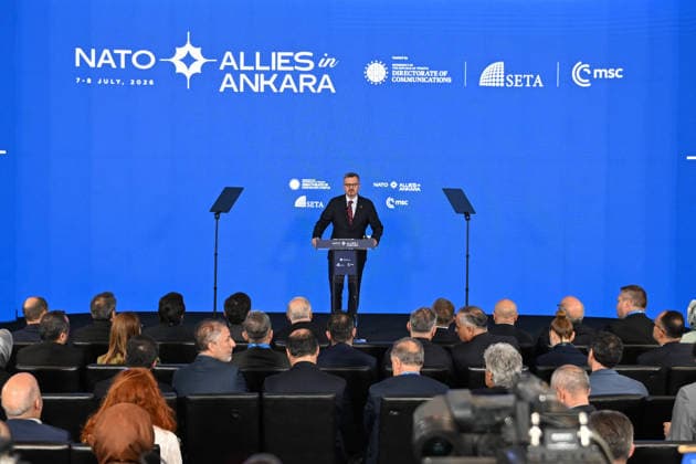 Ankara in Allies official event for 2026 NATO Summit ANKARA, TURKIYE - JULY 7: Head of Communications of the Presidency of the Republic of Turkiye Burhanettin Duran makes a speech during the Ankara in Allies official event hub for the 2026 NATO Summit, co-hosted by the Munich Security Conference and the SETA Foundation, in Ankara, Turkiye on July 7, 2026. Ozkan Bilgin Anadolu Ankara Turkey. Editorial use only. Please get in touch for any other usage.  Copyright: x2026xAnadoluxOzkanxBilginx