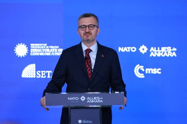 Allies in Ankara program held as part of NATO Summit in Ankara ANKARA, TURKIYE - JULY 07: Turkish Communications Director Burhanettin Duran delivers a speech during the Allies in Ankara program, organized jointly by the Republic of Turkiye Directorate of Communications , the Munich Security Conference (MSC), and the Foundation for Political, Economic and Social Research (SETA), as part of the 36th NATO Heads of State and Government Summit in Ankara, Turkiye, on July 07, 2026. Aytug Can Sencar Anadolu Ankara Turkey. Editorial use only. Please get in touch for any other usage.  Copyright: x2026xAnadoluxAytugxCanxSencarx