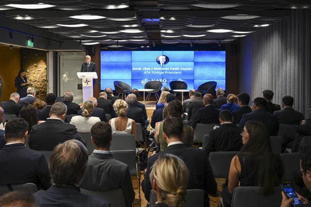 Opening session of the NATO Summit Dialogues event in Ankara ANKARA, TURKIYE - JULY 7: The President of the Atlantic Treaty Association (ATA), Theodossios Georgiou, delivers an opening speech at a podium, during the opening session of the NATO Summit Dialogues event in Ankara, Turkiye, on July 7, 2026. Organized jointly by the Turkish Atlantic Council (ATA Turkiye) and the Hariciye Foreign Policy and Security Research Center, the event commenced with Georgiou s address targeting key security and foreign policy discussions aligned with the broader NATO framework. Fatma Nur Arslan Anadolu Ankara Turkey. Editorial use only. Please get in touch for any other usage.  Copyright: x2026xAnadoluxFatmaxNurxArslanx
