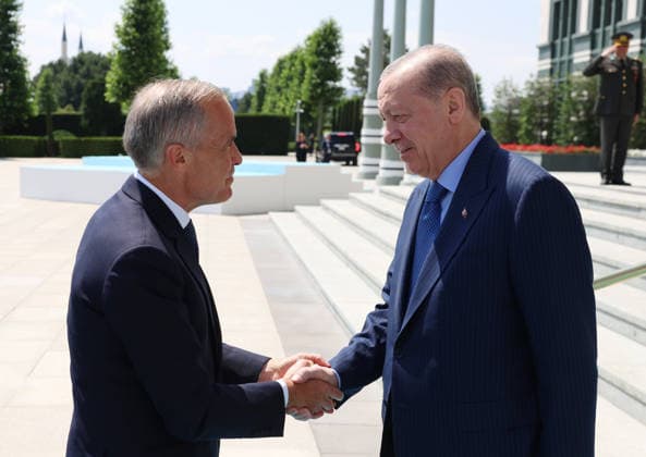 Recep Tayyip Erdogan - Mark Carney meeting in Ankara ANKARA, TURKIYE - JULY 7: (----EDITORIAL USE ONLY MANDATORY CREDIT - TURKISH PRESIDENCY MURAT KULA HANDOUT - NO MARKETING NO ADVERTISING CAMPAIGNS - DISTRIBUTED AS A SERVICE TO CLIENTS----) Turkish President Recep Tayyip Erdogan welcomes Canadian Prime Minister Mark Carney at the Presidential Complex, on July 7, 2026, in Ankara, Turkiye. TUR Presidency Murat Kula Anadolu Ankara Turkey. Editorial use only. Please get in touch for any other usage.  Copyright: x2026xAnadoluxTURxPresidency xMuratxKulax