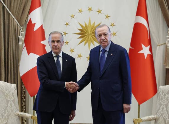 Recep Tayyip Erdogan - Mark Carney meeting in Ankara ANKARA, TURKIYE - JULY 7: (----EDITORIAL USE ONLY MANDATORY CREDIT - TURKISH PRESIDENCY MURAT KULA HANDOUT - NO MARKETING NO ADVERTISING CAMPAIGNS - DISTRIBUTED AS A SERVICE TO CLIENTS----) Turkish President Recep Tayyip Erdogan welcomes Canadian Prime Minister Mark Carney at the Presidential Complex, on July 7, 2026, in Ankara, Turkiye. TUR Presidency Murat Kula Anadolu Ankara Turkey. Editorial use only. Please get in touch for any other usage.  Copyright: x2026xAnadoluxTURxPresidency xMuratxKulax