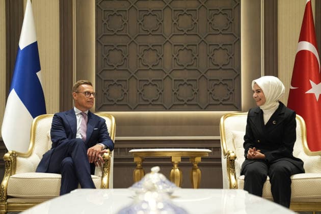 NATO Heads of State and Government Summit in Ankara ANKARA, TURKIYE – JULY 07: President of Finland Alexander Stubb (L) is welcomed by Turkish Minister of Family and Social Services Mahinur Ozdemir Goktas (R) upon his arrival at Ankara Airport ahead of the 36th NATO Heads of State and Government Summit in Ankara, Turkiye, on July 7, 2026. Osmancan Gurdogan Anadolu Ankara Turkey. Editorial use only. Please get in touch for any other usage.  Copyright: x2026xAnadoluxOsmancanxGurdoganx