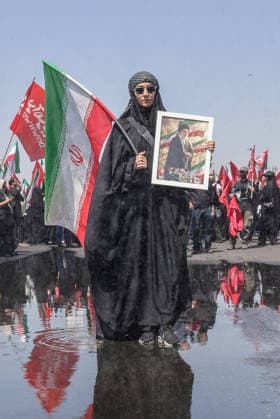 Ayatollah Ali Khamenei Mourners Massive crowds flooded the streets of Tehran stretching from Azadi Square as millions participated in the state funeral procession for the late Supreme Leader Ayatollah Ali Khamenei. Mourners accompanied the flag-draped coffins, calling for justice and revenge following the February 28 strikes  Copyright: xJackxHillx NINTCHDBPICT001093586881