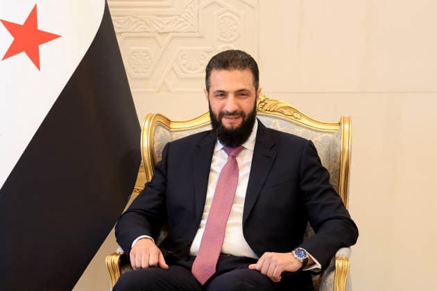 President Macron with President al-Sharaa Meeting - Damascus Syria s President Ahmed al-Sharaa reacts ahead of his meeting with France s President at the People s Palace in Damascus on July 7, 2026. Syria s President Ahmed al-Sharaa hailed France s constructive role in the transition since the toppling of longtime ruler Bashar al-Assad, as French leader Emmanuel Macron made the first post-conflict visit to Damascus by a Western European leader. (hoto by Ludovic Marin Pool ABACAPRESS.COM Damascus Syria  Copyright: xMarinxLudovic Pool ABACAx