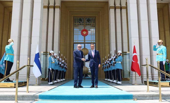 Recep Tayyip Erdogan - Alexander Stubb meeting in Ankara ANKARA, TURKIYE - JULY 7: (----EDITORIAL USE ONLY MANDATORY CREDIT - TURKISH PRESIDENCY MURAT KULA HANDOUT - NO MARKETING NO ADVERTISING CAMPAIGNS - DISTRIBUTED AS A SERVICE TO CLIENTS----) Turkish President Recep Tayyip Erdogan welcomes Finnish President Alexander Stubb at the Presidential Complex, on July 7, 2026, in Ankara, Turkiye. TUR Presidency Murat Kula Handout Anadolu Ankara Turkey. Editorial use only. Please get in touch for any other usage.  Copyright: x2026xAnadoluxTURxPresidency xMuratxKulax xHandoutx