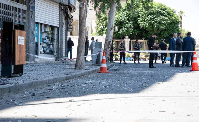 Eighteen injured in double explosions near Tourism Ministry in Syrian capital Damascus DAMASCUS, SYRIA - JULY 7: Security forces take strict security measures following two consecutive explosions that occurred near the Ministry of Tourism building, injuring 18 people including four security personnel, in Damascus, Syria on July 7, 2026. The area was cordoned off as emergency teams and security units responded to the aftermath of the twin blasts in the capital. Anagha Subhash Nair Anadolu Damascus Syria. Editorial use only. Please get in touch for any other usage.  Copyright: x2026xAnadoluxAnaghaxSubhashxNairx