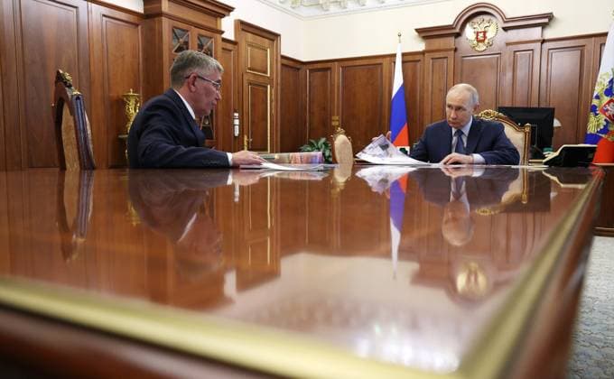 Putin receives Tula governor for regional development meeting in Moscow Russian President Vladimir Putin listens to a report from Tula Region Governor Dmitry Milyayev on social and economic developments in the region during a meeting at the Kremlin in Moscow on July 6, 2026. Russian authorities continue to focus on supporting regional economies amid slowing economic growth. Photo by Russian President official apaimages Russia Russia Russian Federation 070726_Russia_RPO_00(5) Copyright: xapaimagesxRussianxPresidentxxofficialx xapaimagesx