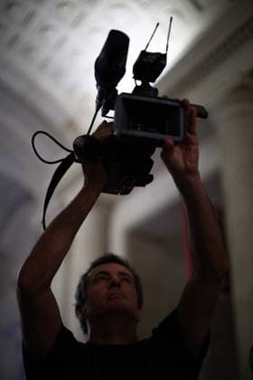 Decision on Appeal Trial of Marine Le Pen and Rn S Officials on Suspicion of Embezzlement of European Public Funds - Paris Journalist and cameraman at Paris courthouse before the decision on the appeal trial of President of the parliamentary group of the French far-right Rassemblement National (RN) party, Marine Le Pen and officials of French far-right Rassemblement National (RN) party on suspicion of embezzlement of European public funds, in Paris on July 7, 2026. The appeal comes after a court last year barred Le Pen from running for office for five years over a European Parliament fake-jobs scam involving her and other officials from her National Rally party. Photo by Raphael Lafargue ABACAPRESS.COM Paris Ile-de-France France  Copyright: xLafarguexRaphael ABACAx