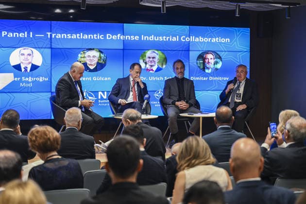 Transatlantic Defense Industry Cooperation takes center stage at NATO Summit Dialogues in Ankara ANKARA, TURKIYE - JULY 07: The discussion on Transatlantic Defense Industry Cooperation organized as part of the NATO Summit Dialogues by the Turkish Atlantic Council and the Center for Foreign Policy and Security Research and hosted by the Turkish Industry and Business Association (TUSIAD) in Ankara, Turkiye on July 07, 2026. Fatma Nur Arslan Anadolu Ankara Turkey. Editorial use only. Please get in touch for any other usage.  Copyright: x2026xAnadoluxFatmaxNurxArslanx